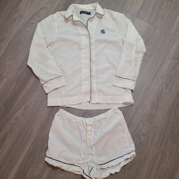 Lauren Ralph Lauren Womens XS White Pajama Set with Blue Trim - Picture 1 of 9